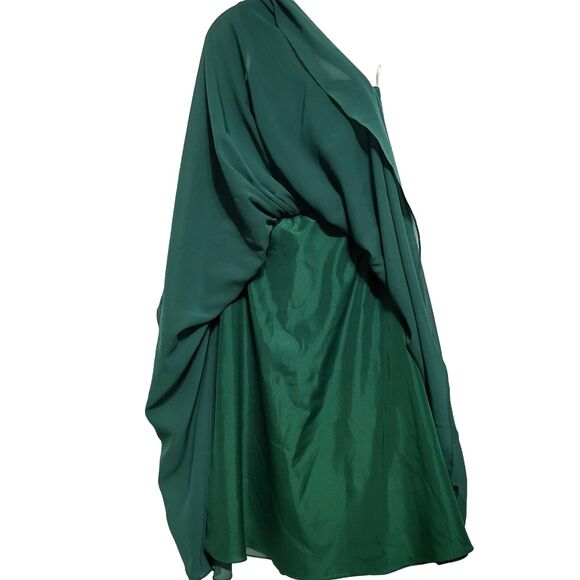 Azazie One Shoulder A-Line Midi Dress Lace Bodice Flowy Lined Green Festive - Picture 9 of 11